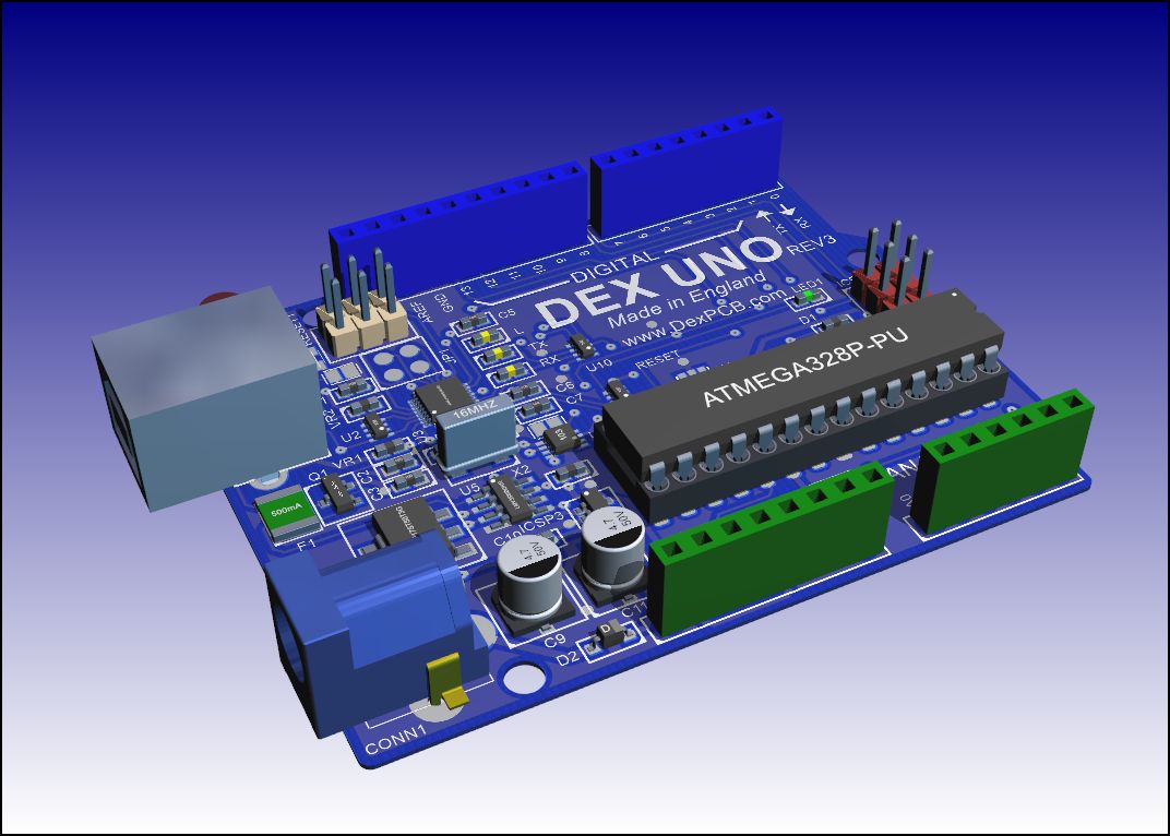 The PCB viewed in 3-D