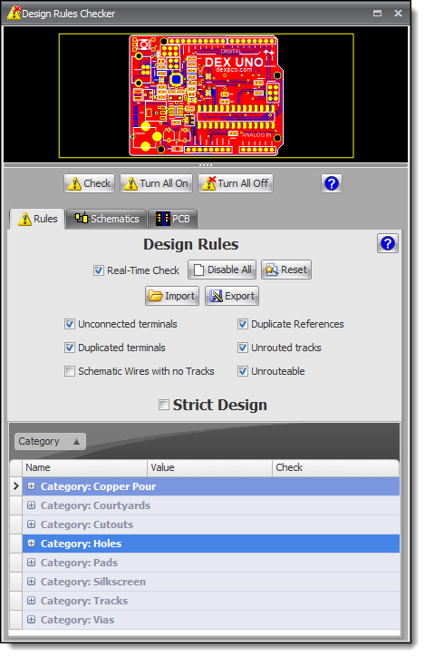 The Design Rule Checker Panel