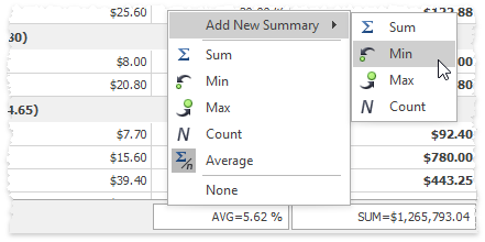 Data Grid - Total Summary Context Menu